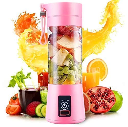 6-Blade Portable Juicer Bottle - Compact and Rechargeable Personal Blender Bottle for Travel, Smoothies, and Juices, Battery-Operated Mini Blender with Juice Extractor Function.